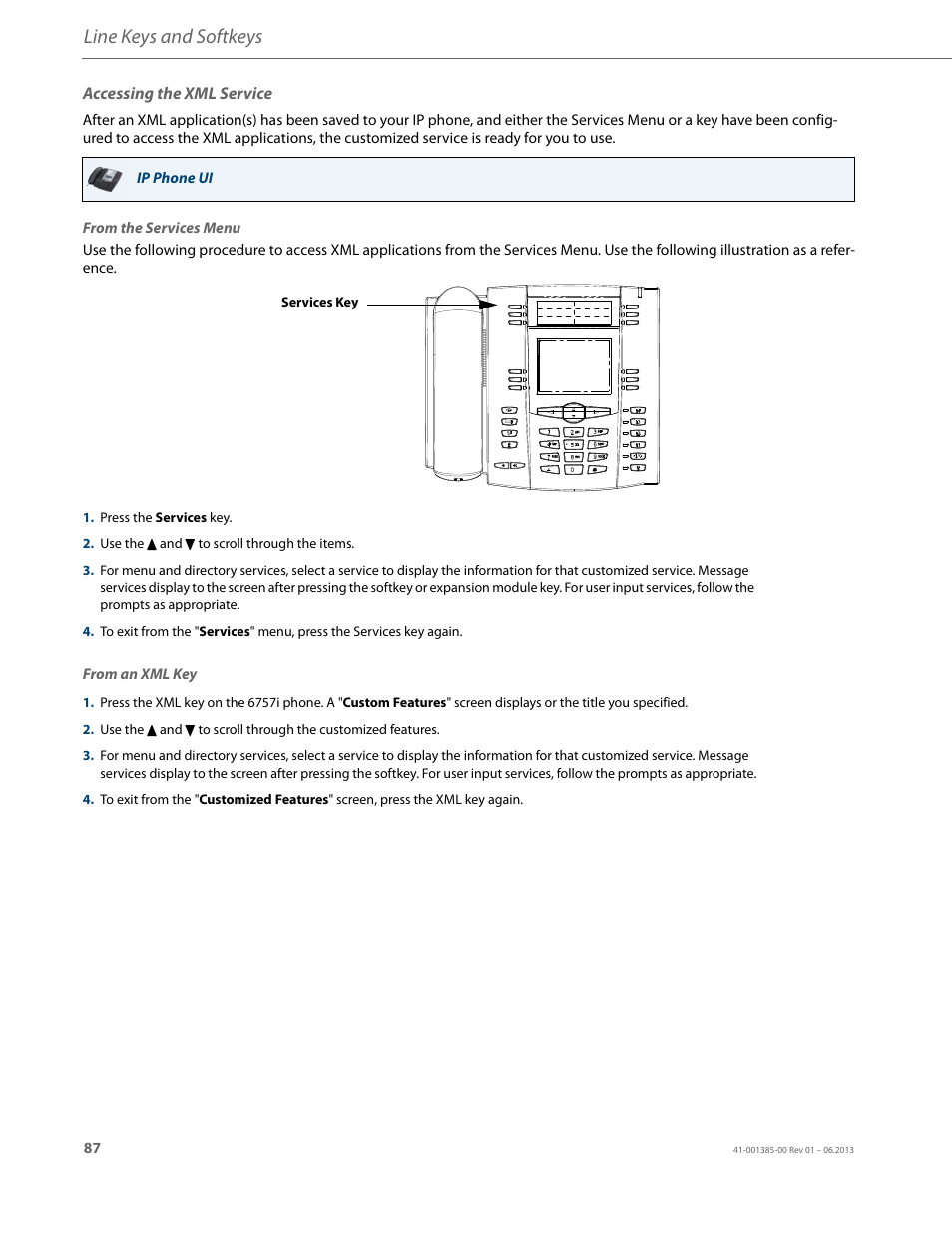 Accessing the xml service, Line keys and softkeys | AASTRA 6757i User Guide EN User Manual | Page 94 / 216