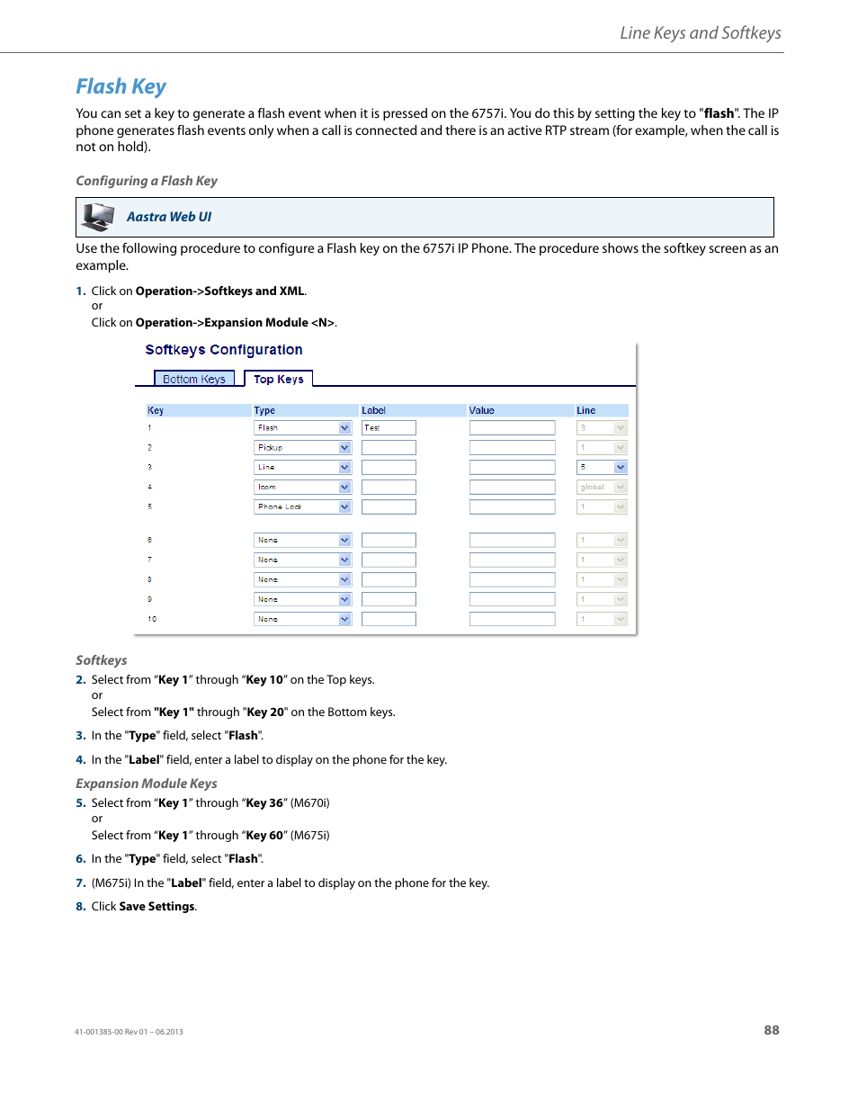 Flash key, Line keys and softkeys | AASTRA 6757i User Guide EN User Manual | Page 95 / 216