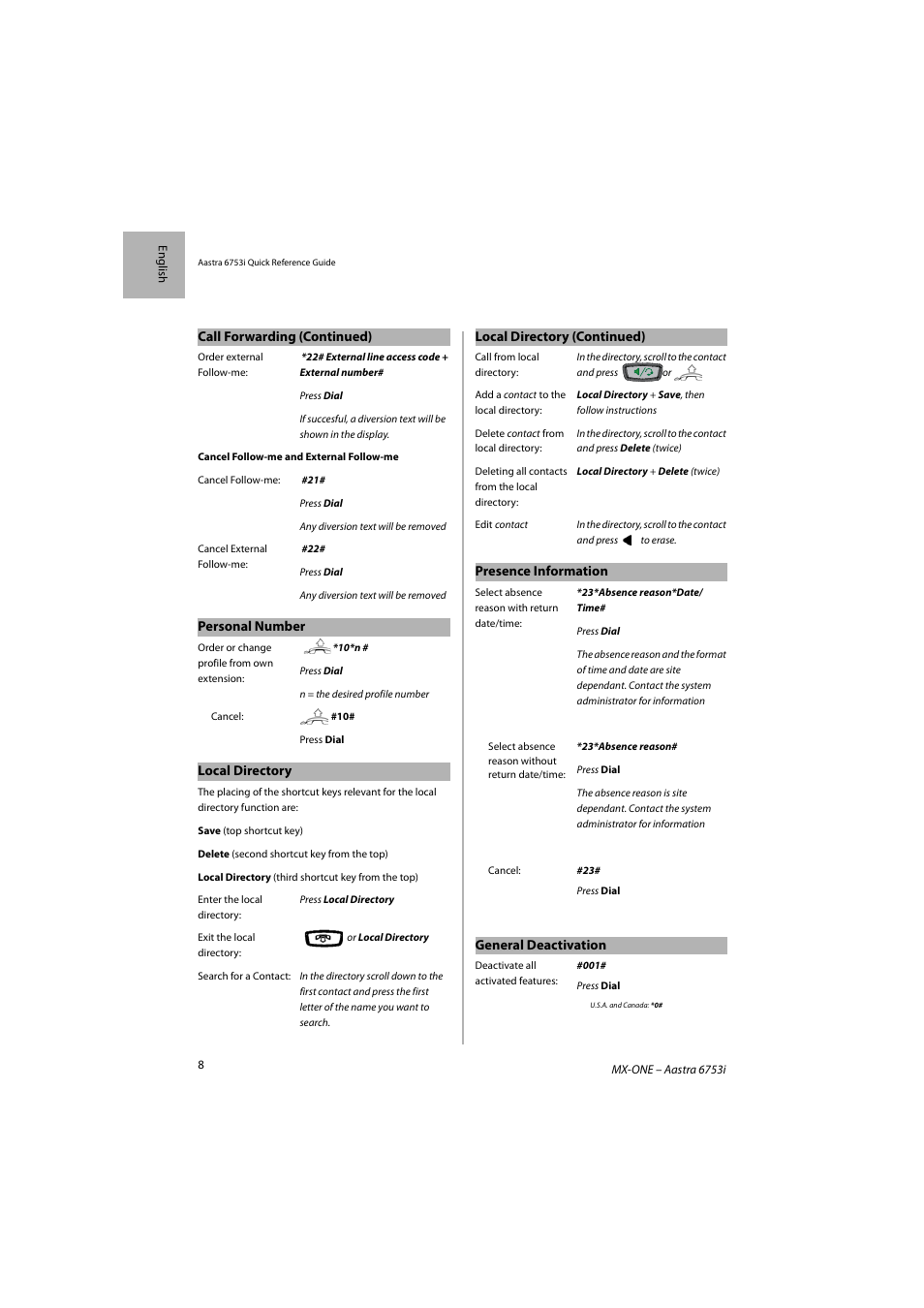 AASTRA 6753i for MX-ONE Quick Reference Guide EN User Manual | Page 8 / 12