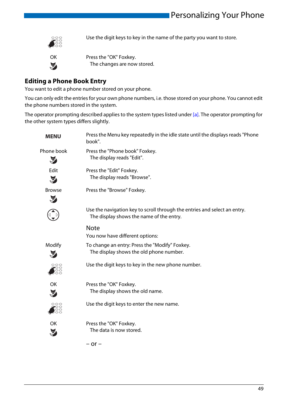 Editing a phone book entry, Personalizing your phone | AASTRA Office 70IP-b User manual User Manual | Page 49 / 76