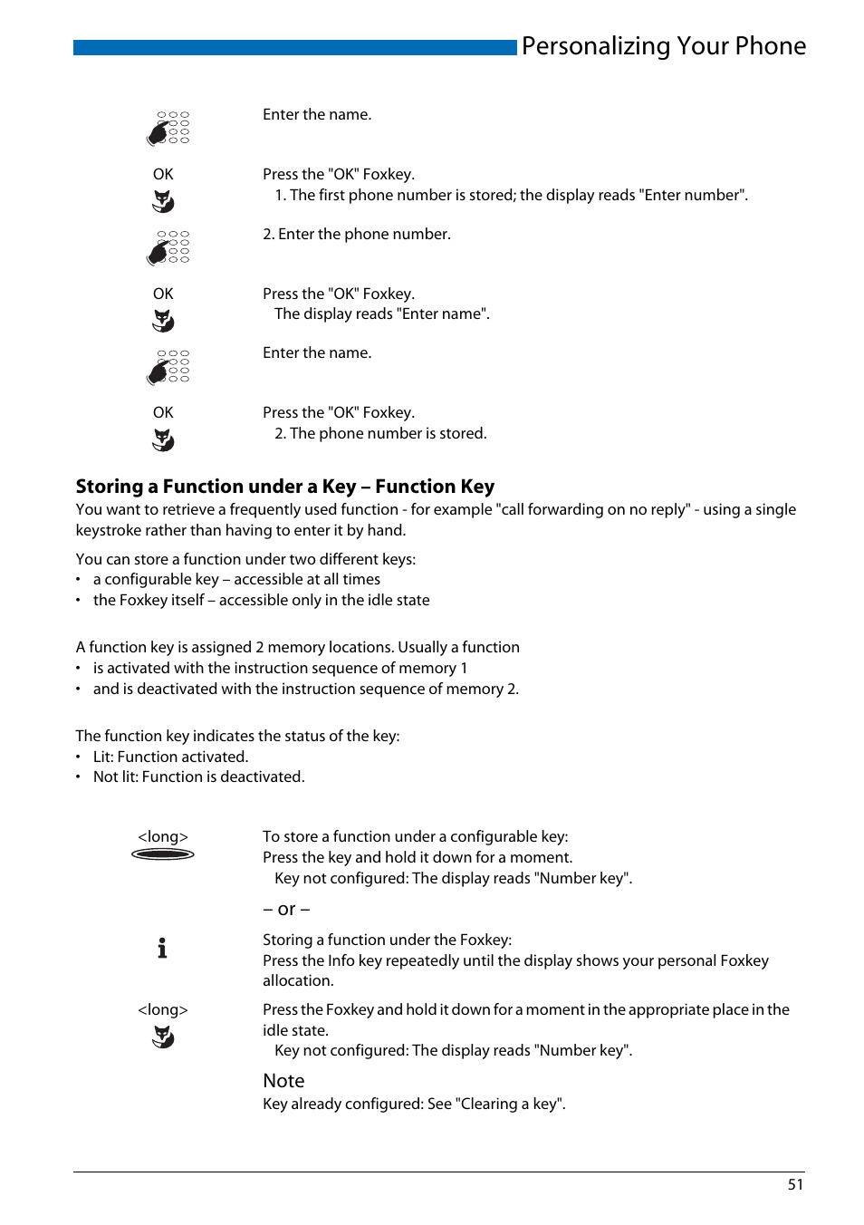 Storing a function under a key - function key, Personalizing your phone | AASTRA Office 70IP-b User manual User Manual | Page 51 / 76