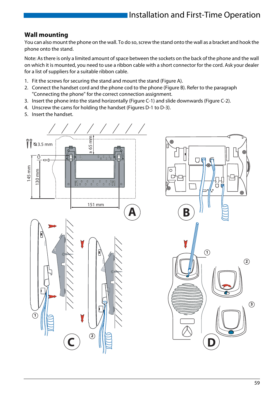 Wall mounting, Ab c d, Installation and first-time operation | AASTRA Office 70IP-b User manual User Manual | Page 59 / 76