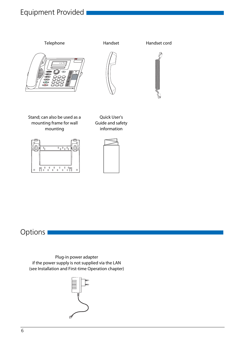 Equipment provided, Options, Equipment provided options | AASTRA Office 70IP-b User manual User Manual | Page 6 / 76