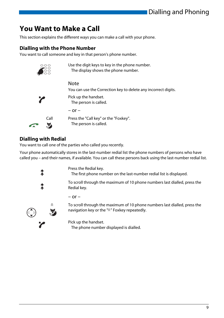 You want to make a call, Dialling with the phone number, Dialling with redial | Dialling and phoning | AASTRA Office 70IP-b User manual User Manual | Page 9 / 76