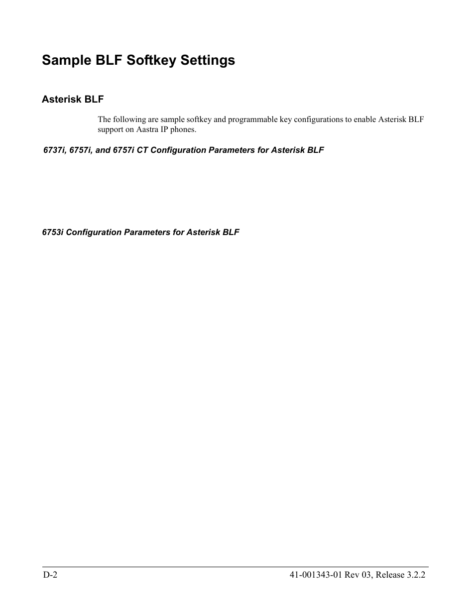 Sample blf softkey settings, Asterisk blf, 6753i configuration parameters for asterisk blf | AASTRA 6700i series, 9143, 9480i, 9480i CT SIP Administrator Guide EN User Manual | Page 1026 / 1049