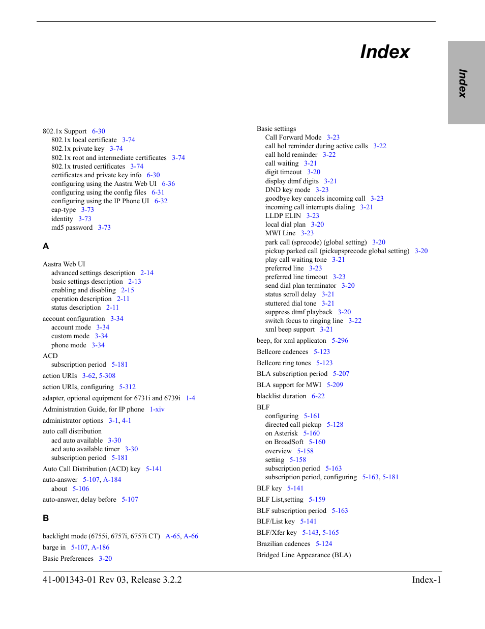 Index | AASTRA 6700i series, 9143, 9480i, 9480i CT SIP Administrator Guide EN User Manual | Page 1035 / 1049
