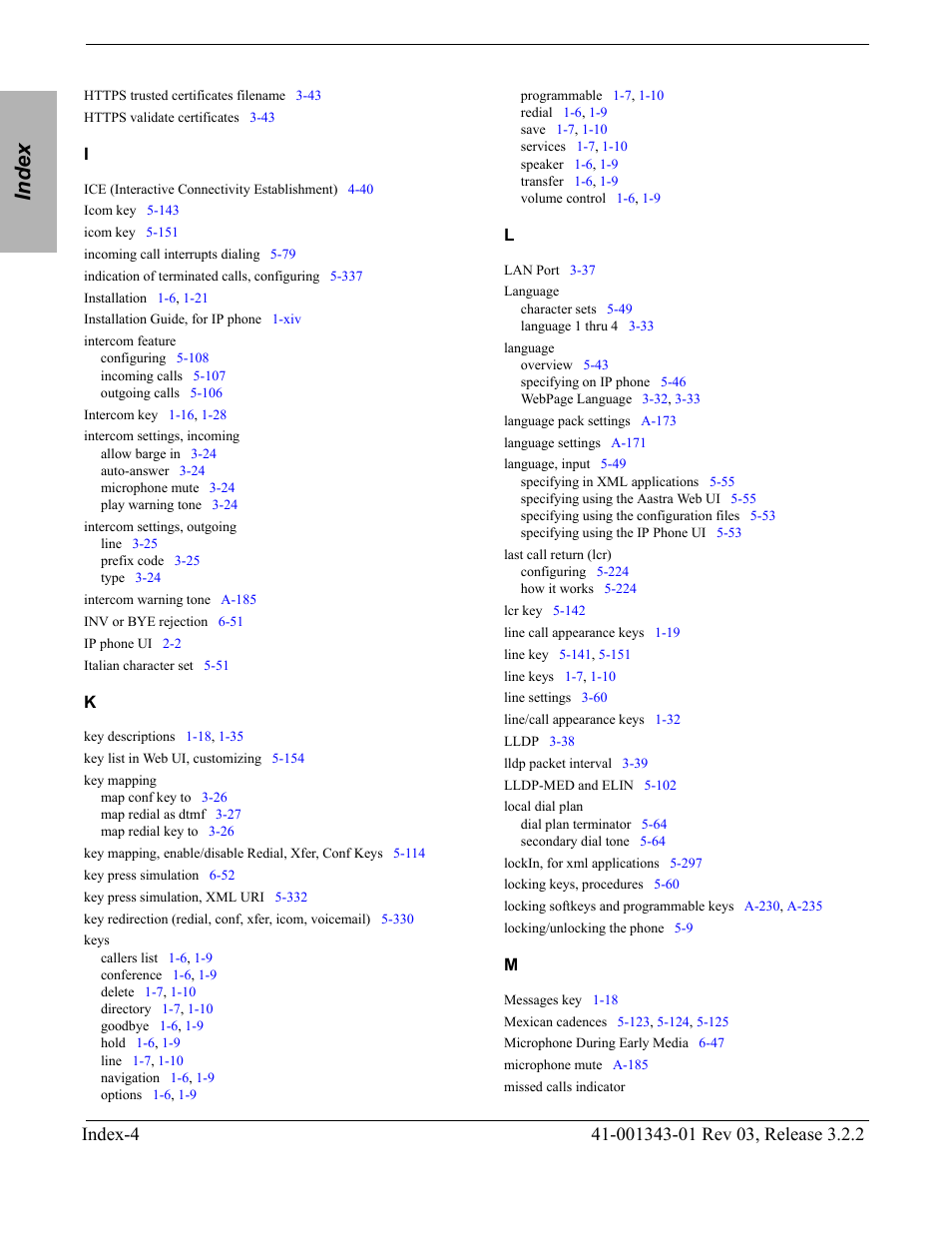 Index | AASTRA 6700i series, 9143, 9480i, 9480i CT SIP Administrator Guide EN User Manual | Page 1038 / 1049