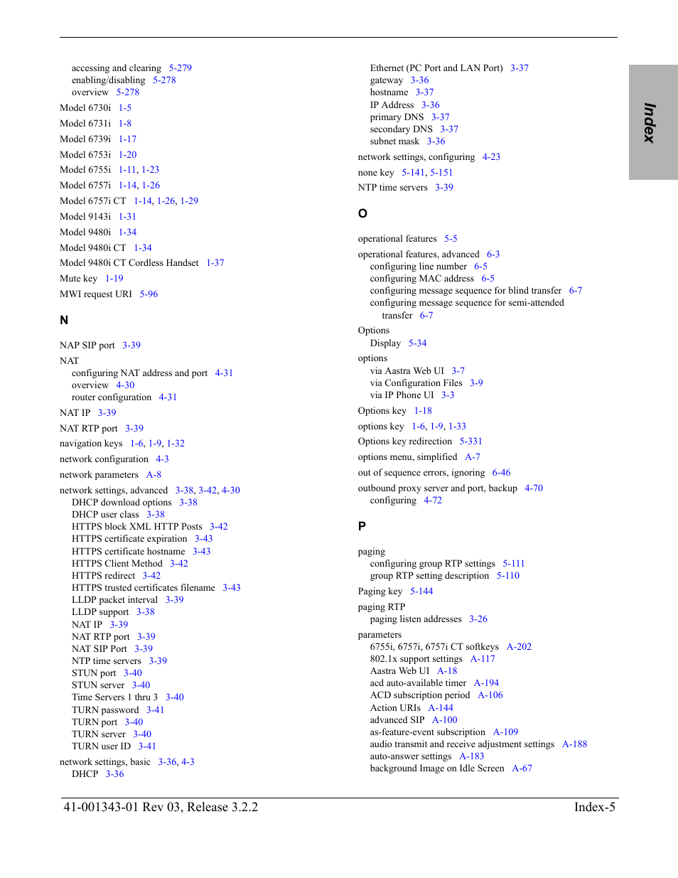 Index | AASTRA 6700i series, 9143, 9480i, 9480i CT SIP Administrator Guide EN User Manual | Page 1039 / 1049