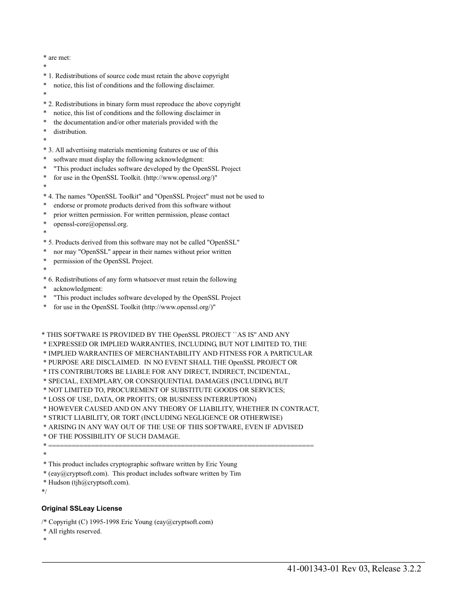 Original ssleay license | AASTRA 6700i series, 9143, 9480i, 9480i CT SIP Administrator Guide EN User Manual | Page 1045 / 1049