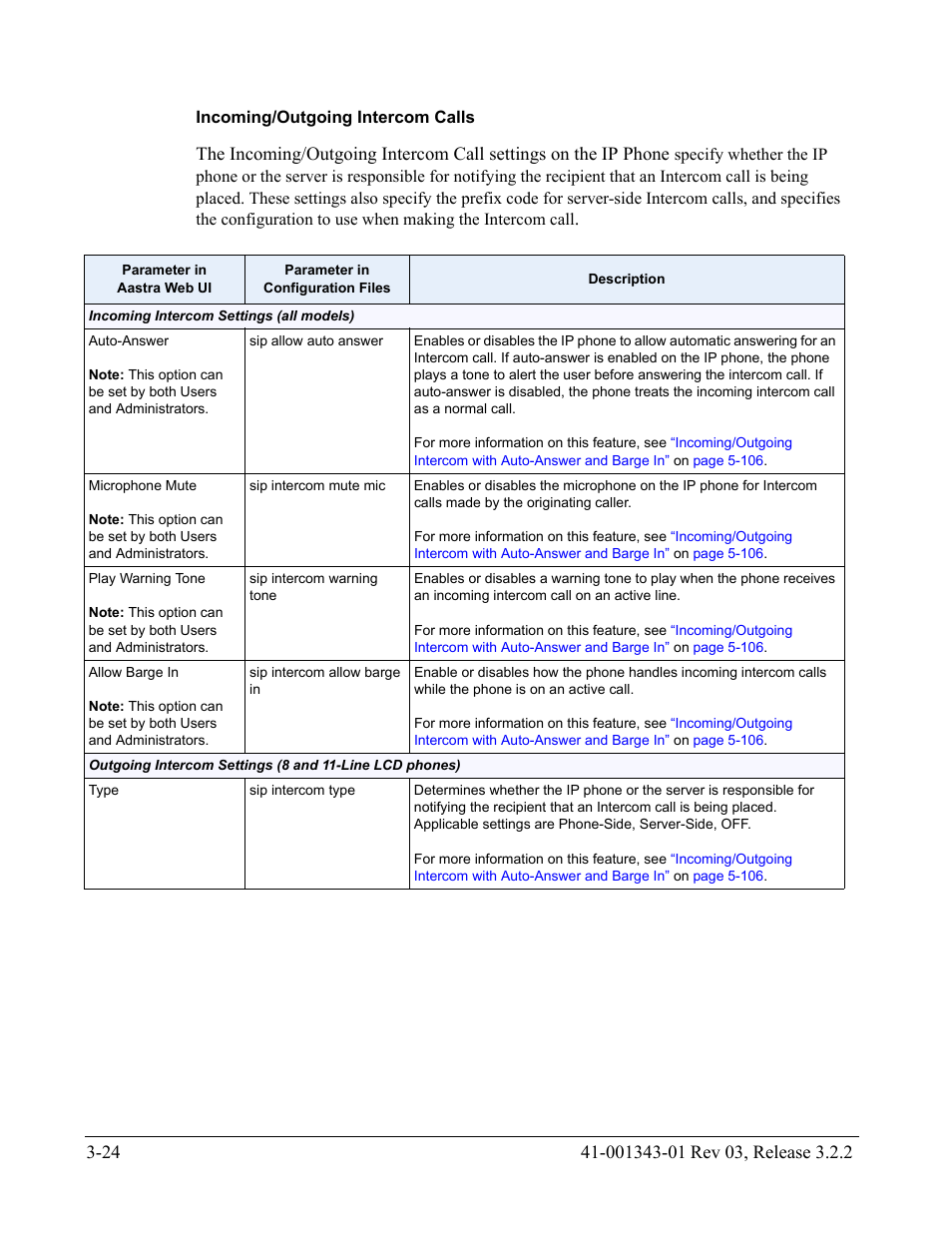 Incoming/outgoing intercom calls | AASTRA 6700i series, 9143, 9480i, 9480i CT SIP Administrator Guide EN User Manual | Page 111 / 1049