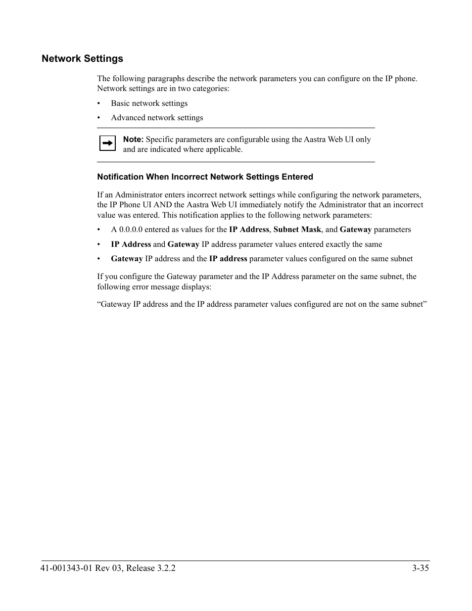 Network settings, Network settings -35 | AASTRA 6700i series, 9143, 9480i, 9480i CT SIP Administrator Guide EN User Manual | Page 122 / 1049