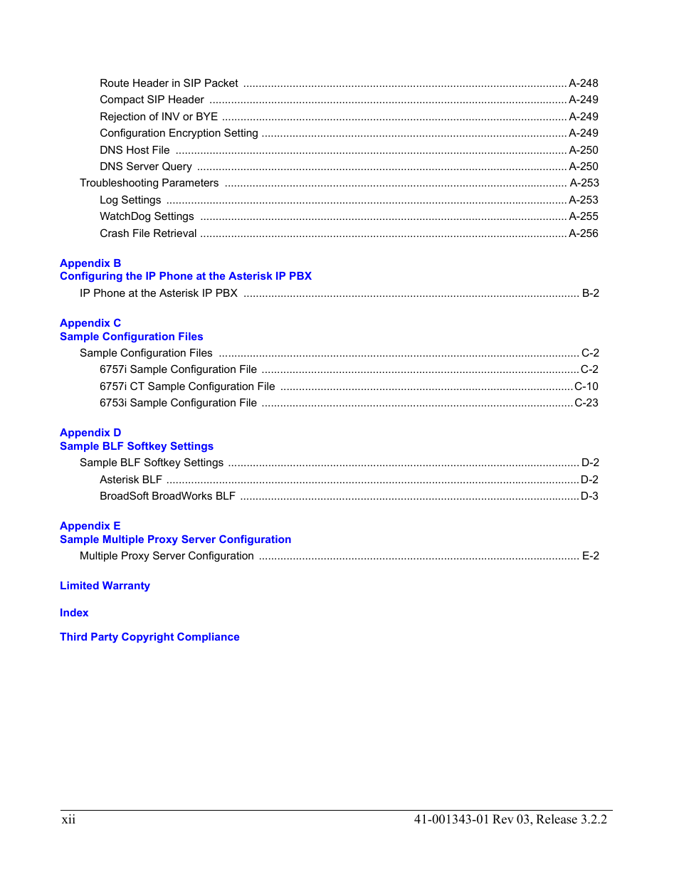 Appendix c sample configuration files, Appendix d sample blf softkey settings | AASTRA 6700i series, 9143, 9480i, 9480i CT SIP Administrator Guide EN User Manual | Page 13 / 1049