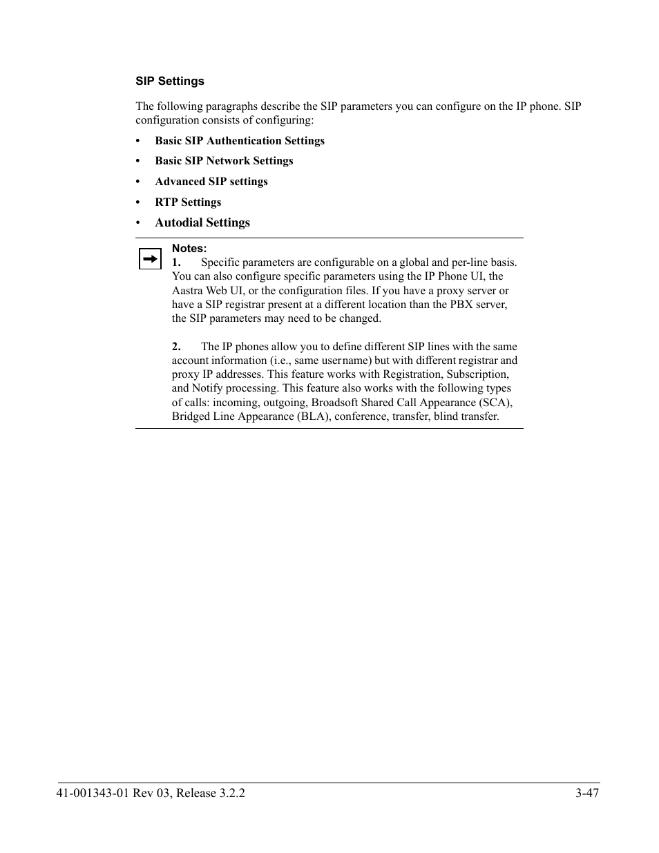 Sip settings | AASTRA 6700i series, 9143, 9480i, 9480i CT SIP Administrator Guide EN User Manual | Page 134 / 1049