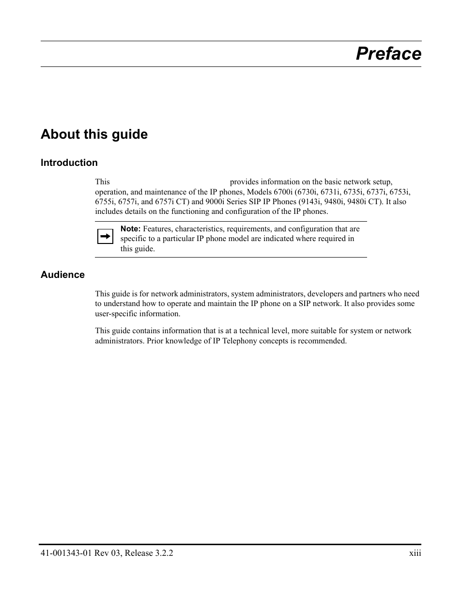 Preface, About this guide, Introduction | Audience | AASTRA 6700i series, 9143, 9480i, 9480i CT SIP Administrator Guide EN User Manual | Page 14 / 1049