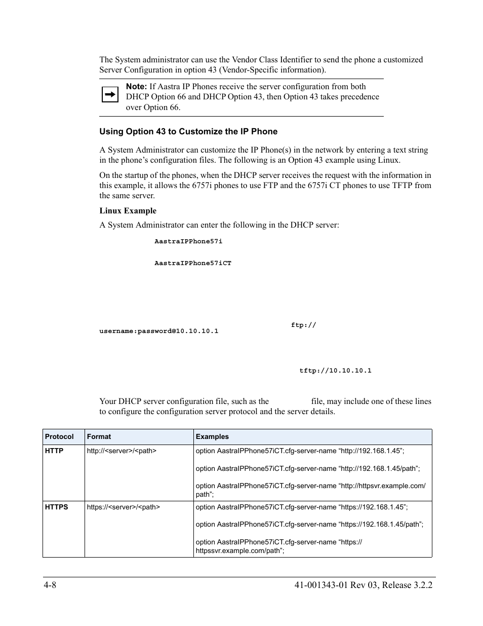Using option 43 to customize the ip phone | AASTRA 6700i series, 9143, 9480i, 9480i CT SIP Administrator Guide EN User Manual | Page 171 / 1049
