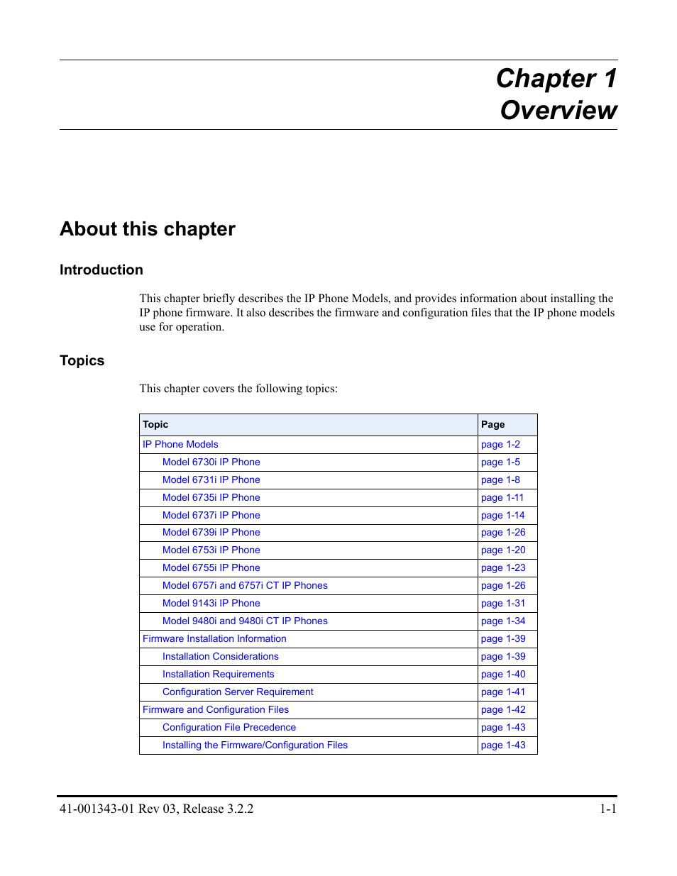 Chapter 1 overview, About this chapter, Chapter 1 | Introduction, Topics | AASTRA 6700i series, 9143, 9480i, 9480i CT SIP Administrator Guide EN User Manual | Page 18 / 1049