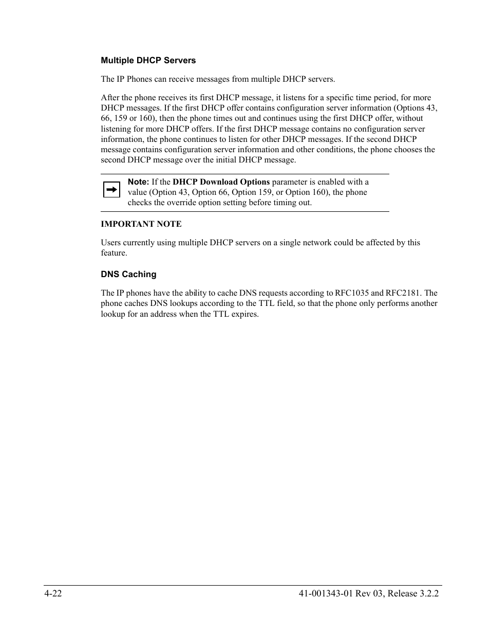 Multiple dhcp servers, Dns caching | AASTRA 6700i series, 9143, 9480i, 9480i CT SIP Administrator Guide EN User Manual | Page 185 / 1049