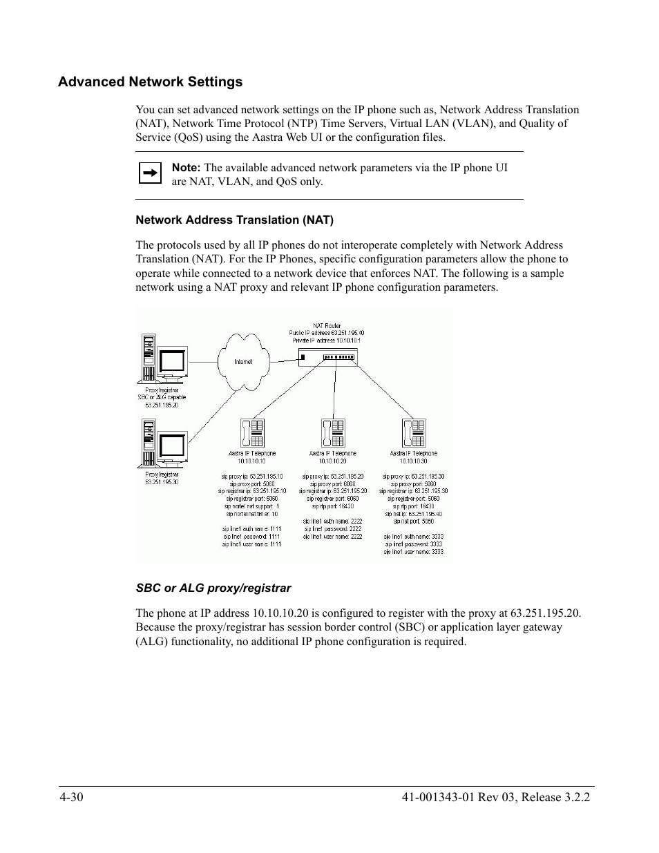 Advanced network settings, Network address translation (nat), Sbc or alg proxy/registrar | Advanced network settings -30 | AASTRA 6700i series, 9143, 9480i, 9480i CT SIP Administrator Guide EN User Manual | Page 193 / 1049