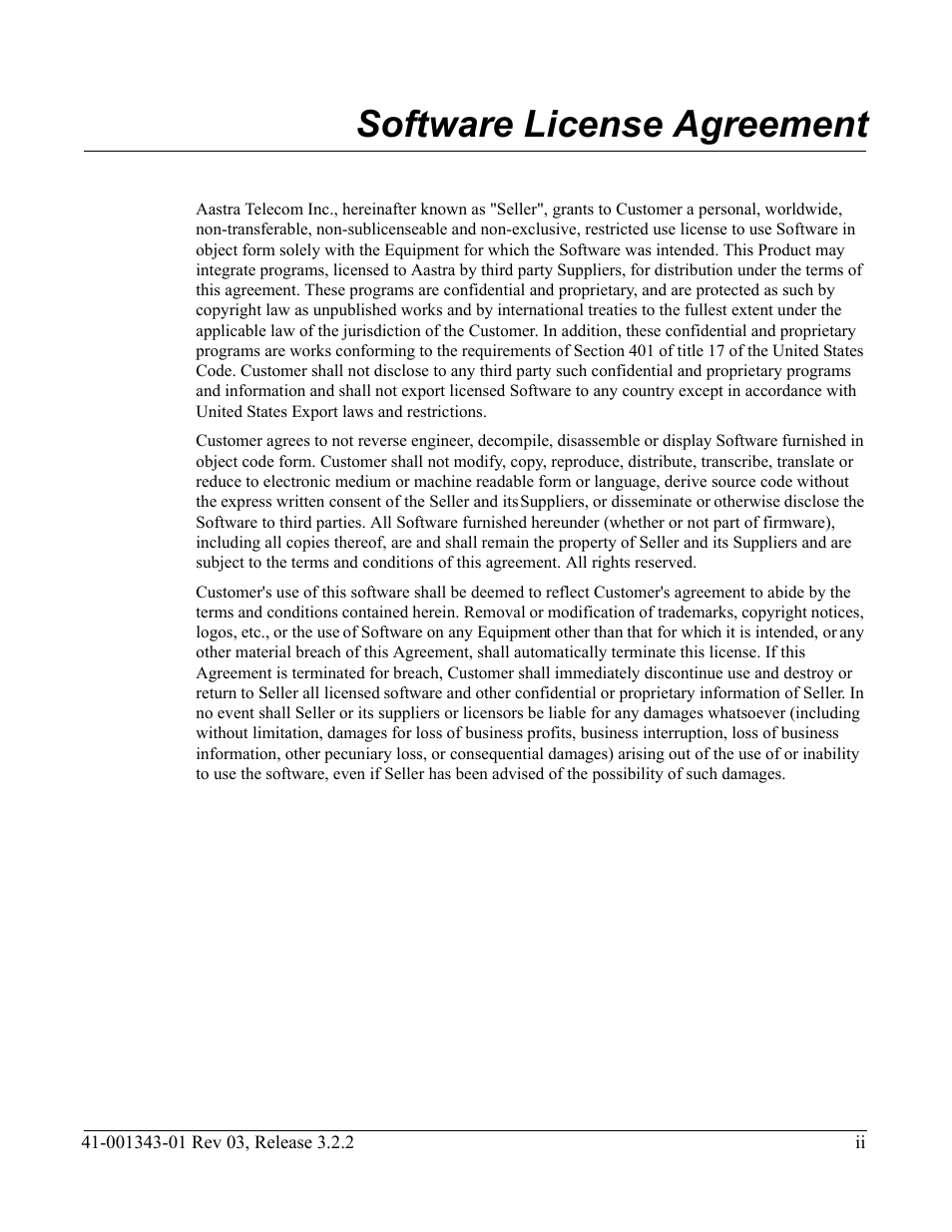 Software license agreement | AASTRA 6700i series, 9143, 9480i, 9480i CT SIP Administrator Guide EN User Manual | Page 2 / 1049