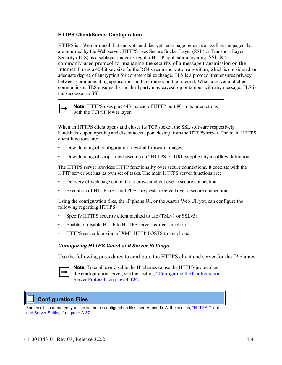Https client/server configuration, Configuring https client and server settings, Https | Client/server configuration | AASTRA 6700i series, 9143, 9480i, 9480i CT SIP Administrator Guide EN User Manual | Page 204 / 1049