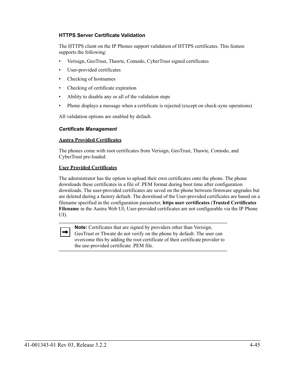 Https server certificate validation, Certificate management, Https | Server certificate validation | AASTRA 6700i series, 9143, 9480i, 9480i CT SIP Administrator Guide EN User Manual | Page 208 / 1049