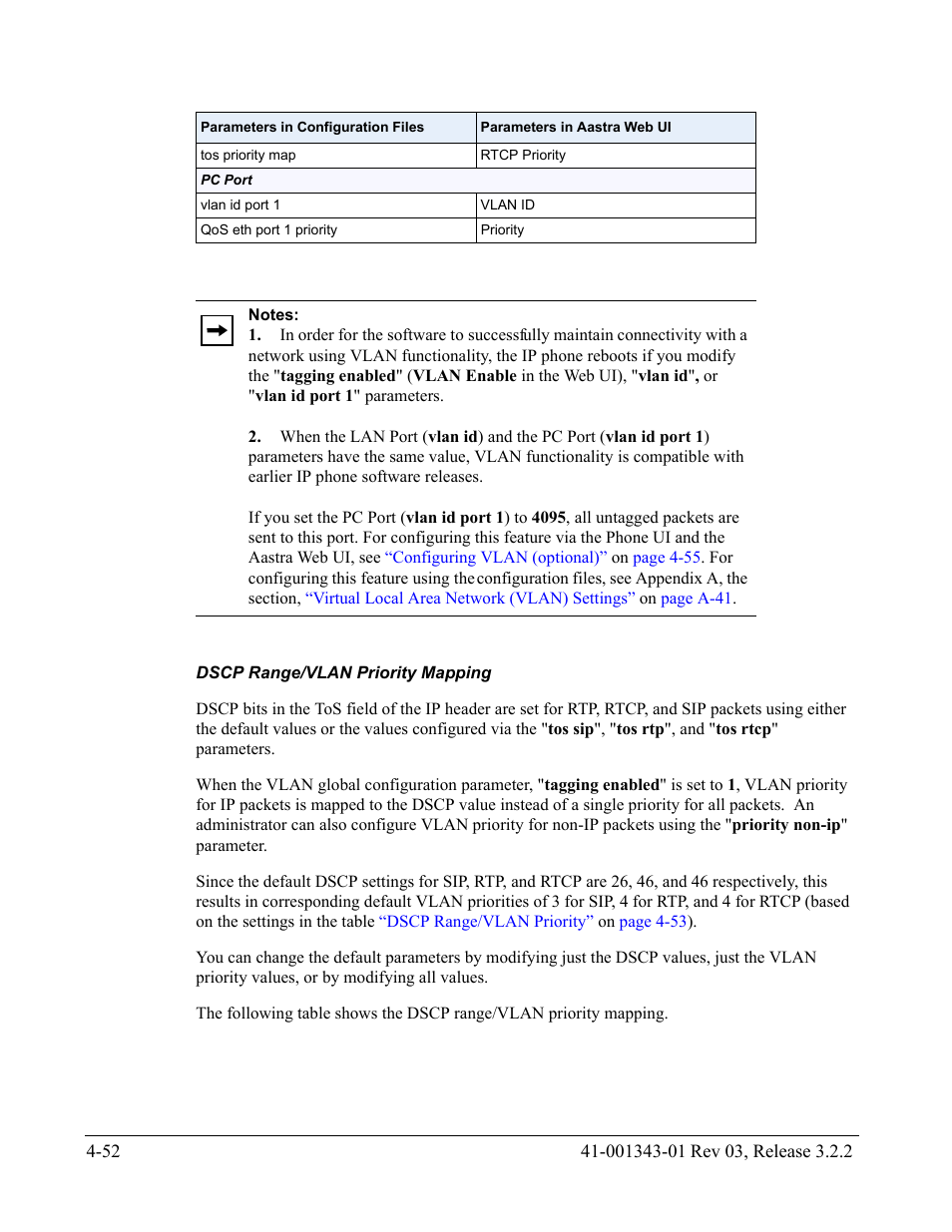 Dscp range/vlan priority mapping | AASTRA 6700i series, 9143, 9480i, 9480i CT SIP Administrator Guide EN User Manual | Page 215 / 1049