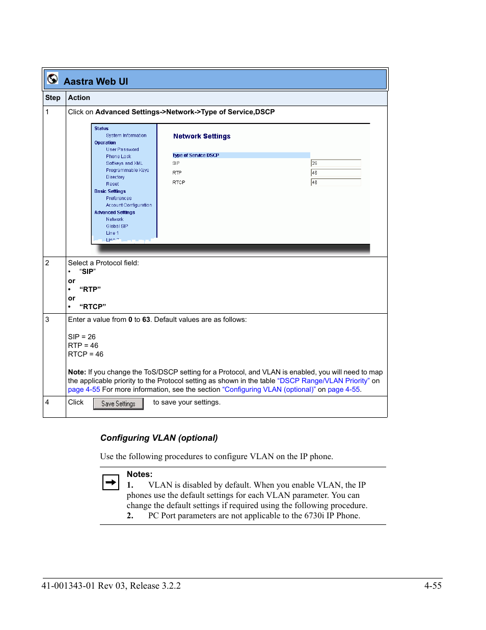 Configuring vlan (optional), N, see the section | AASTRA 6700i series, 9143, 9480i, 9480i CT SIP Administrator Guide EN User Manual | Page 218 / 1049