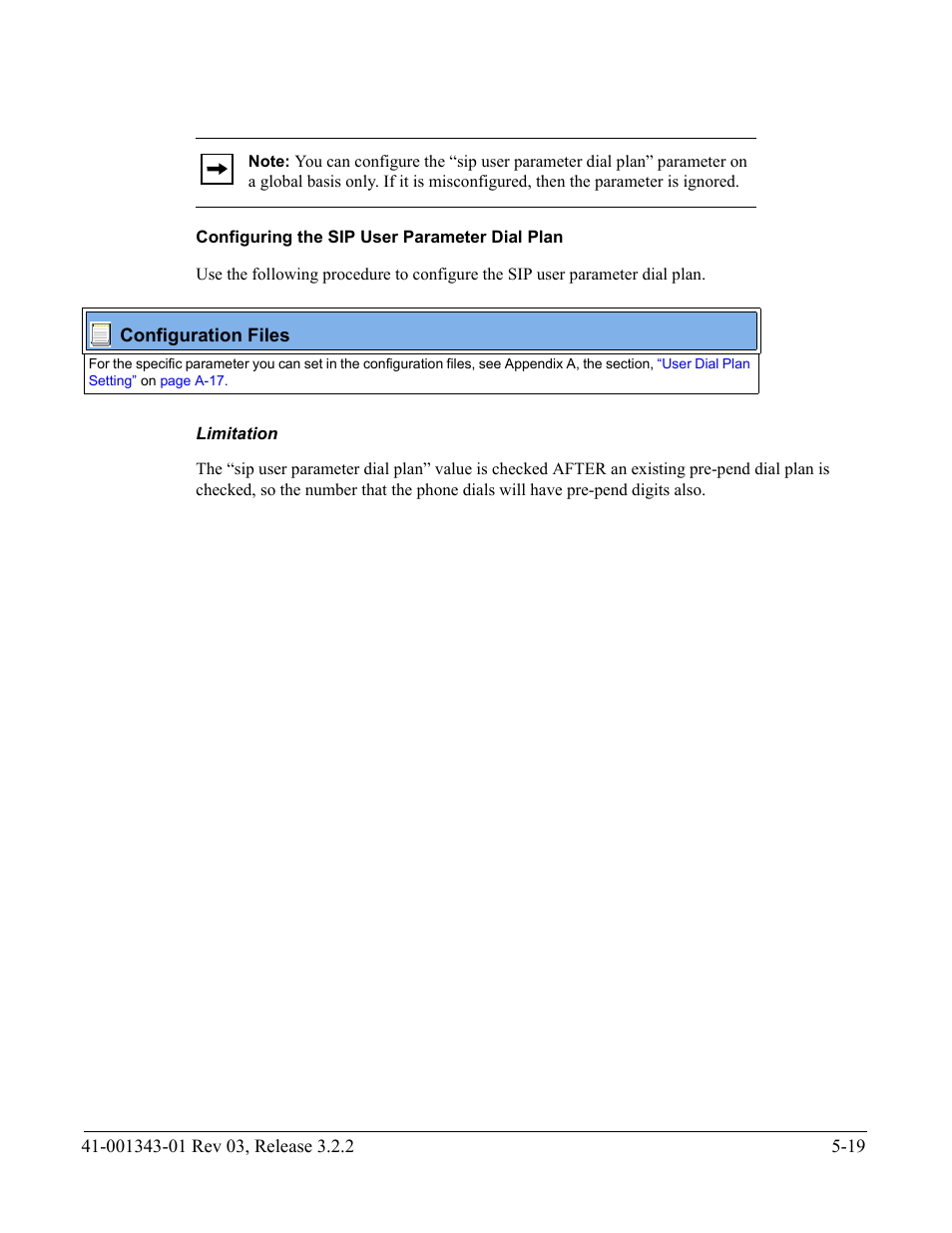 Configuring the sip user parameter dial plan, Limitation | AASTRA 6700i series, 9143, 9480i, 9480i CT SIP Administrator Guide EN User Manual | Page 296 / 1049