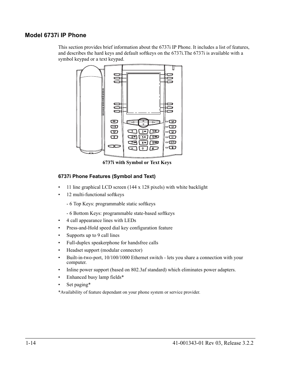 Model 6737i ip phone, 6737i phone features (symbol and text), Model 6737i ip phone -14 | AASTRA 6700i series, 9143, 9480i, 9480i CT SIP Administrator Guide EN User Manual | Page 31 / 1049