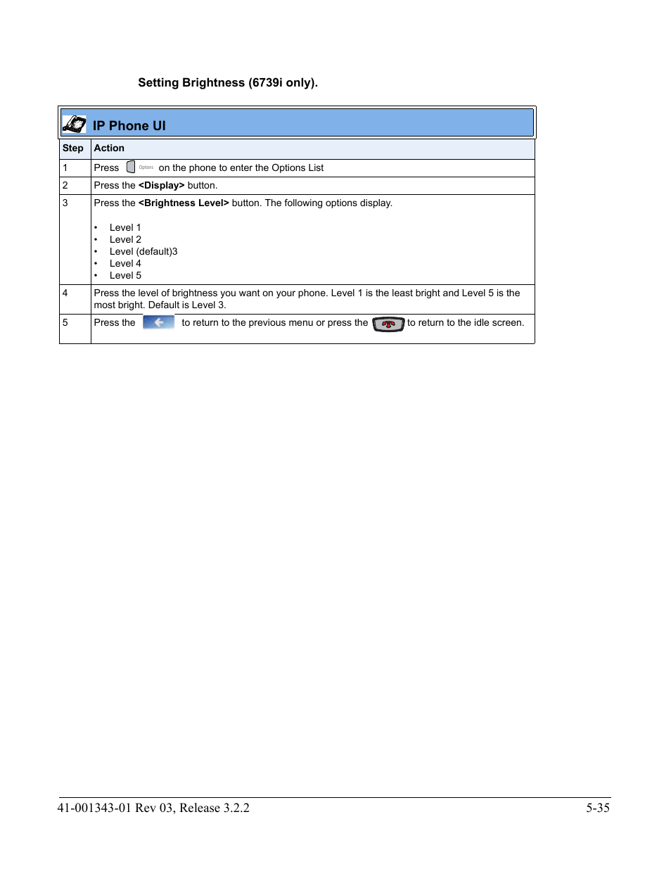 Setting brightness (6739i only), Ip phone ui | AASTRA 6700i series, 9143, 9480i, 9480i CT SIP Administrator Guide EN User Manual | Page 312 / 1049