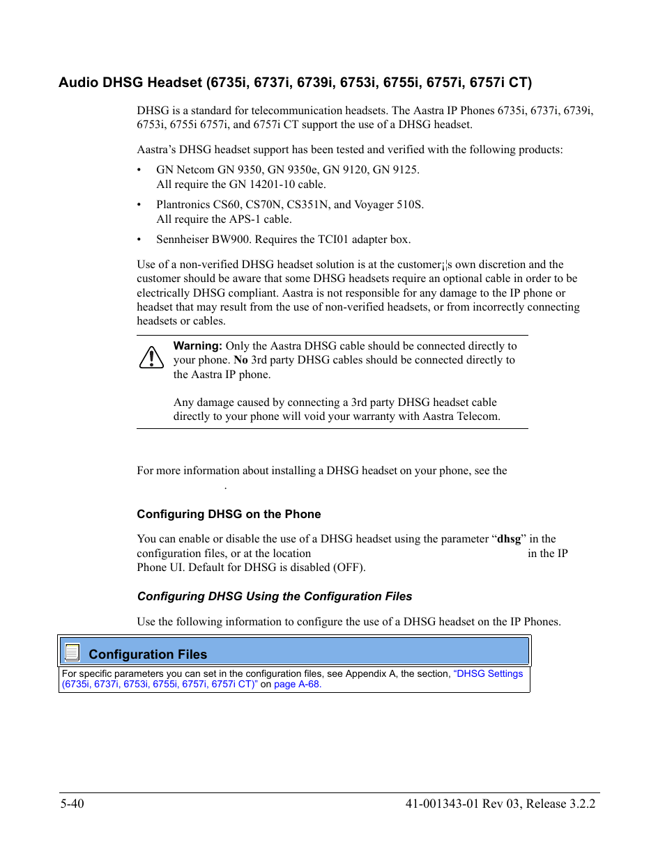 Configuring dhsg on the phone, Configuring dhsg using the configuration files | AASTRA 6700i series, 9143, 9480i, 9480i CT SIP Administrator Guide EN User Manual | Page 317 / 1049