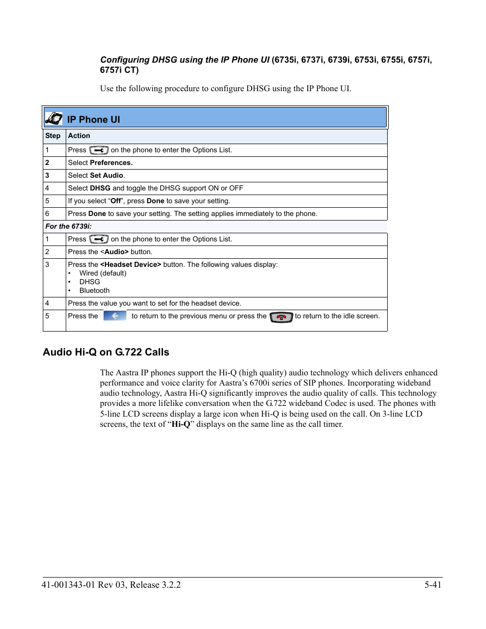 Audio hi-q on g.722 calls, Audio hi-q on g.722 calls -41 | AASTRA 6700i series, 9143, 9480i, 9480i CT SIP Administrator Guide EN User Manual | Page 318 / 1049