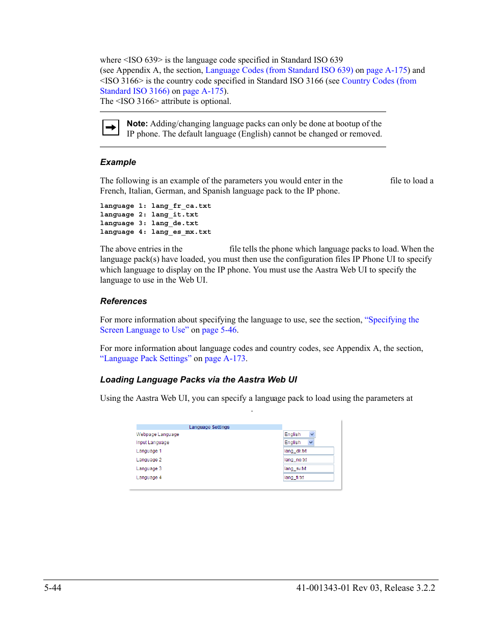 Example, References, Loading language packs via the aastra web ui | AASTRA 6700i series, 9143, 9480i, 9480i CT SIP Administrator Guide EN User Manual | Page 321 / 1049
