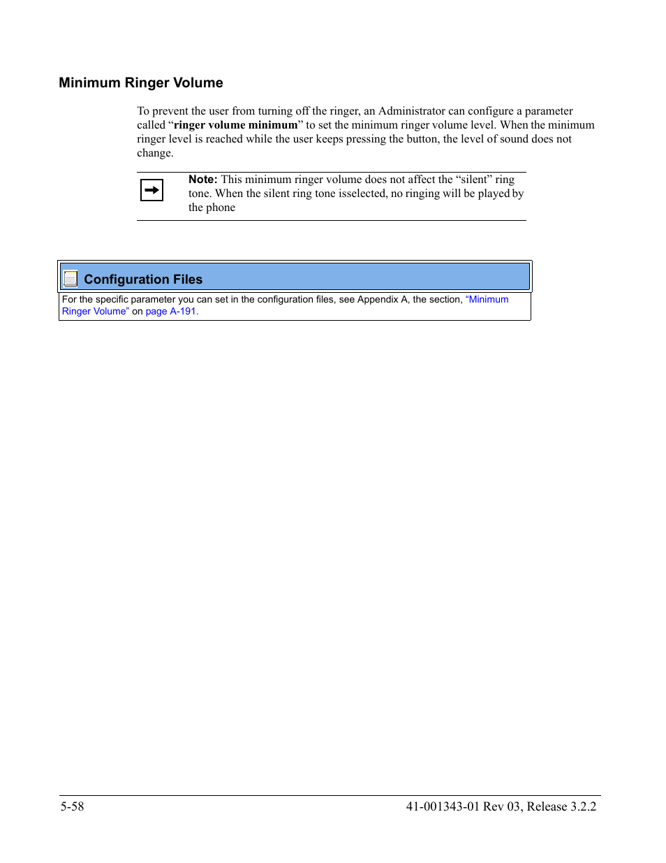 Minimum ringer volume, Minimum ringer volume -58 | AASTRA 6700i series, 9143, 9480i, 9480i CT SIP Administrator Guide EN User Manual | Page 335 / 1049