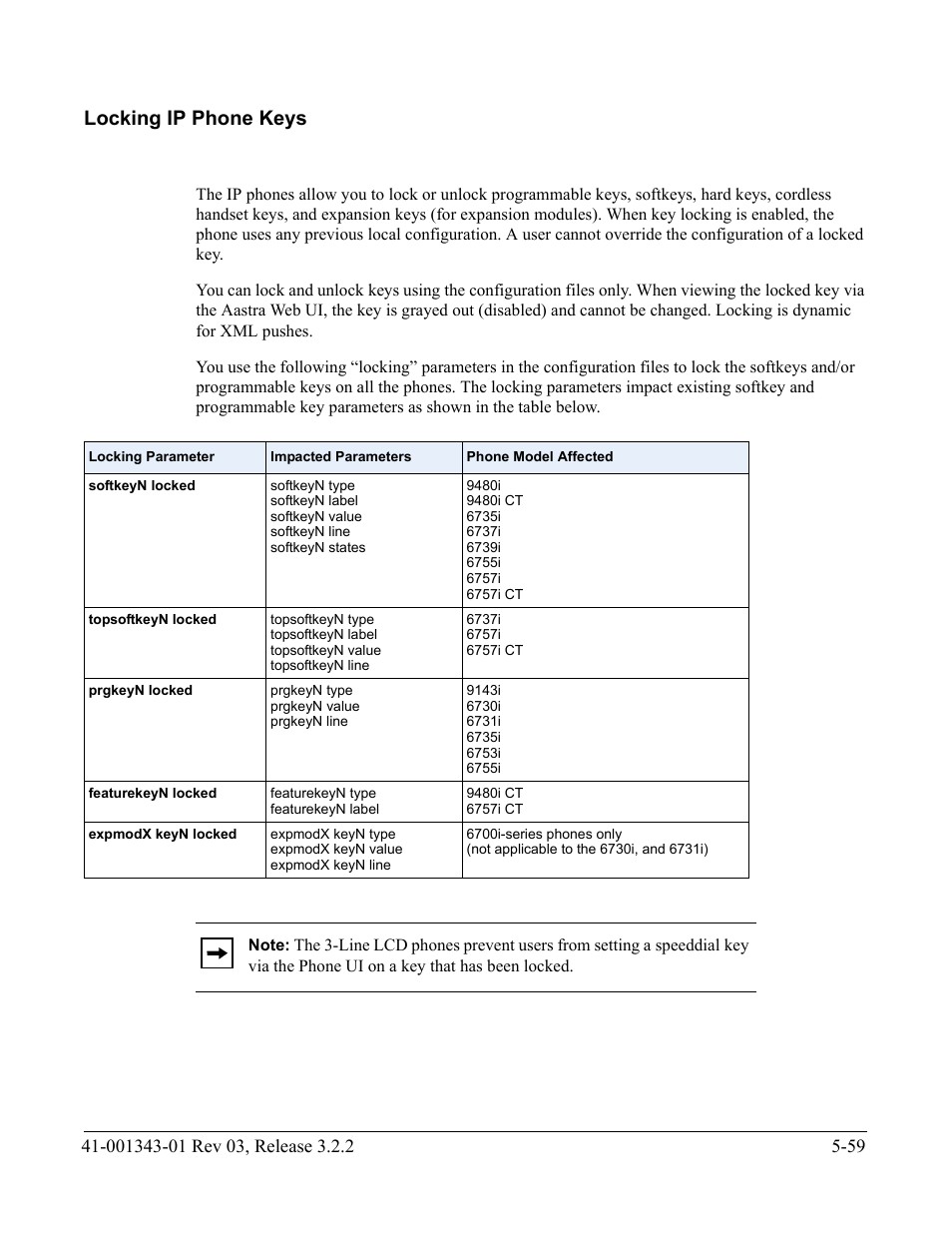 Locking ip phone keys, Locking ip phone keys -59 | AASTRA 6700i series, 9143, 9480i, 9480i CT SIP Administrator Guide EN User Manual | Page 336 / 1049