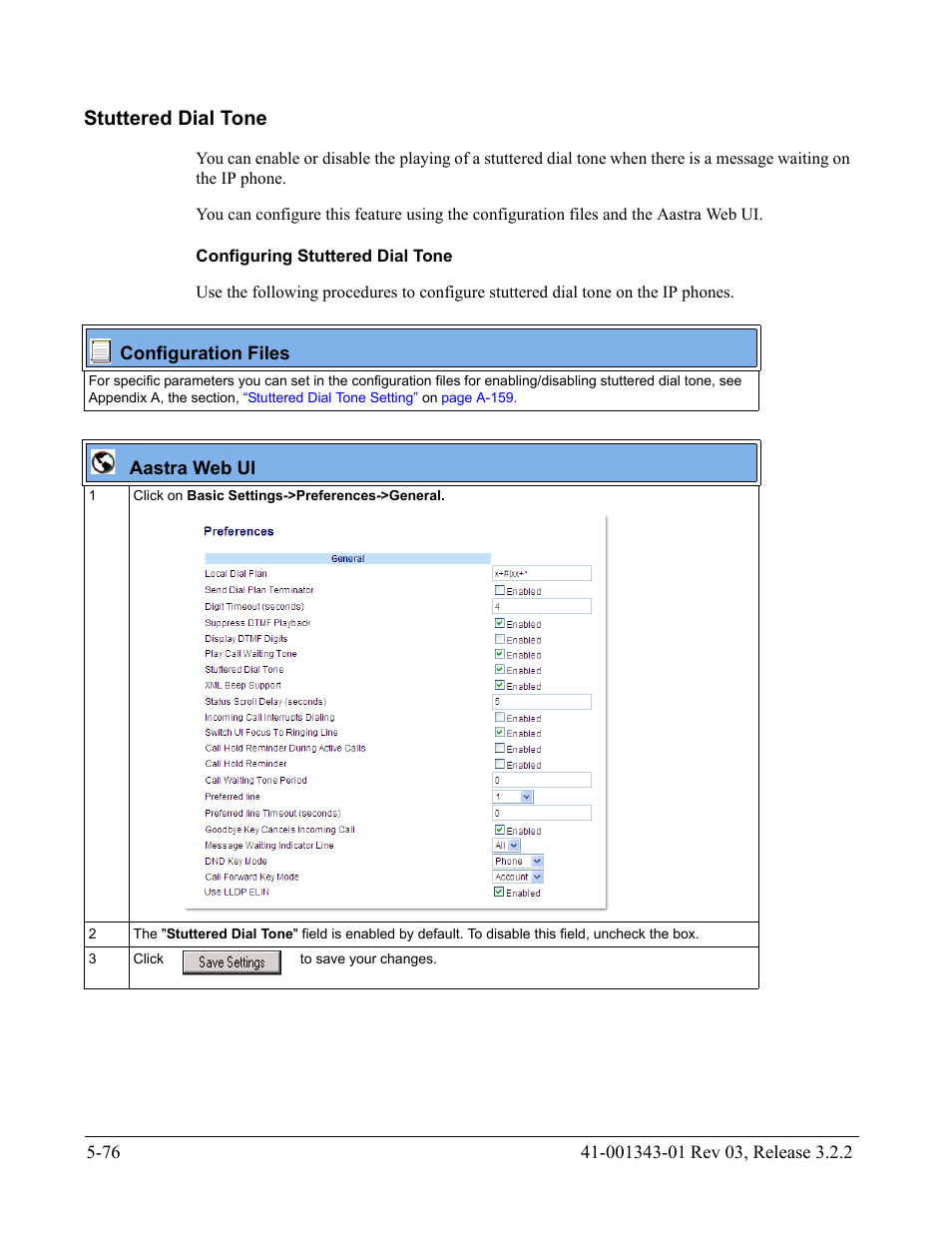 Stuttered dial tone, Configuring stuttered dial tone, Stuttered dial tone -76 | AASTRA 6700i series, 9143, 9480i, 9480i CT SIP Administrator Guide EN User Manual | Page 353 / 1049