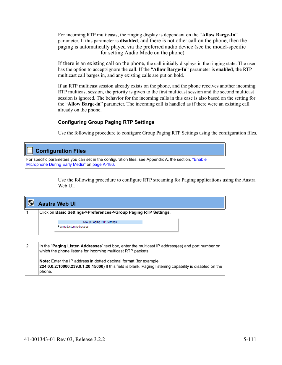 Configuring group paging rtp settings | AASTRA 6700i series, 9143, 9480i, 9480i CT SIP Administrator Guide EN User Manual | Page 388 / 1049