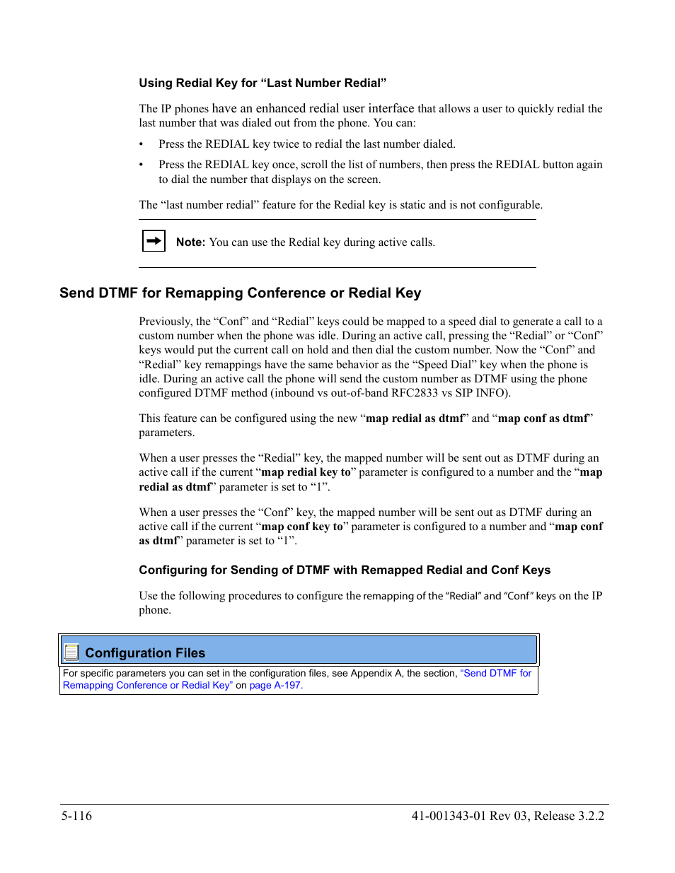 Using redial key for “last number redial, Send dtmf for remapping conference or redial key | AASTRA 6700i series, 9143, 9480i, 9480i CT SIP Administrator Guide EN User Manual | Page 393 / 1049