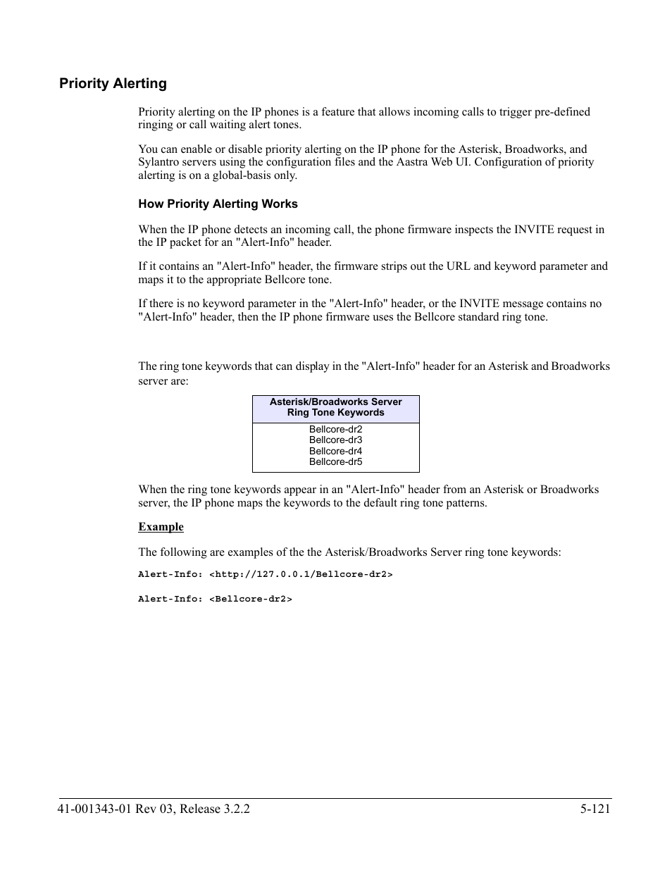 Priority alerting, How priority alerting works, Priority alerting -121 | AASTRA 6700i series, 9143, 9480i, 9480i CT SIP Administrator Guide EN User Manual | Page 398 / 1049