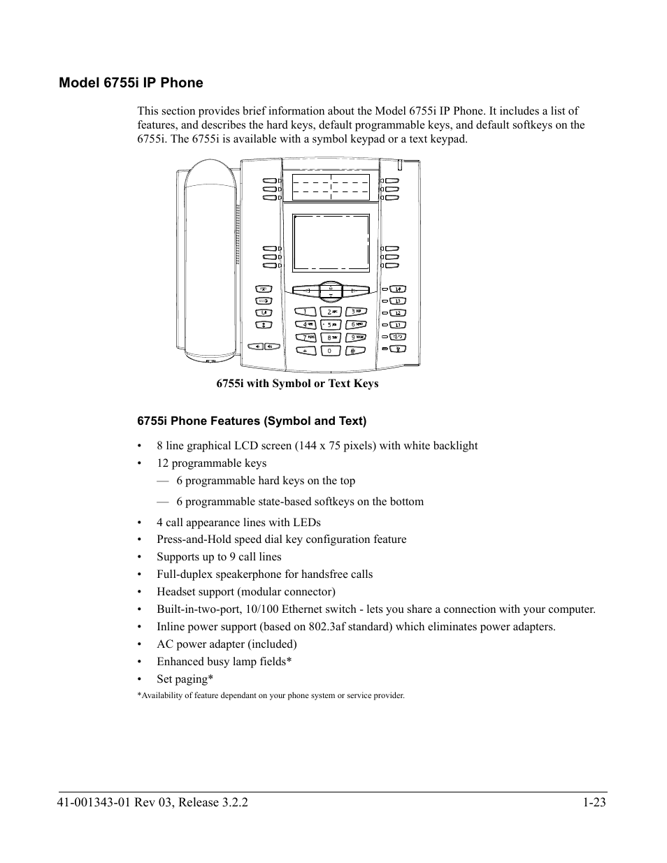 Model 6755i ip phone, 6755i phone features (symbol and text), Model 6755i ip phone -23 | AASTRA 6700i series, 9143, 9480i, 9480i CT SIP Administrator Guide EN User Manual | Page 40 / 1049