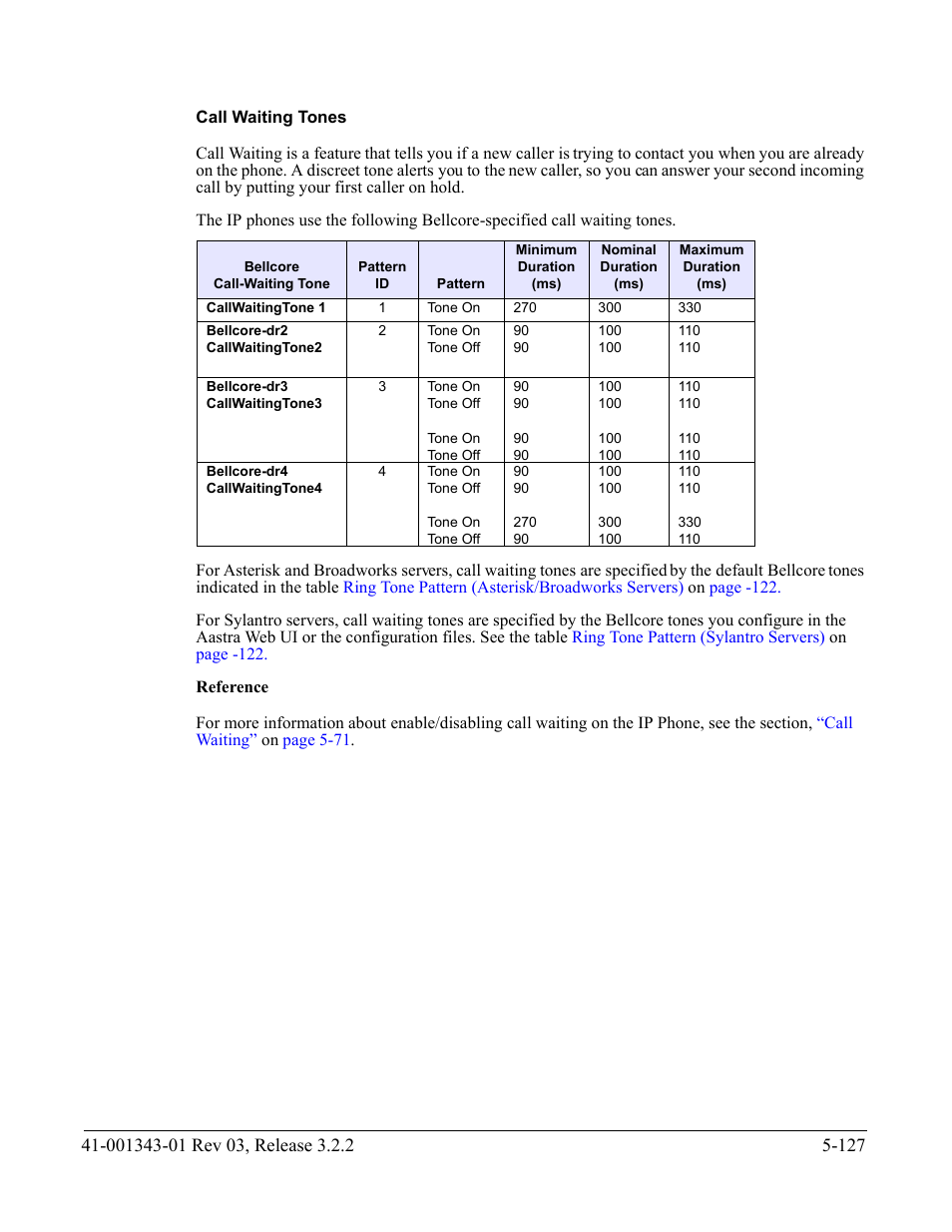 Call waiting tones | AASTRA 6700i series, 9143, 9480i, 9480i CT SIP Administrator Guide EN User Manual | Page 404 / 1049