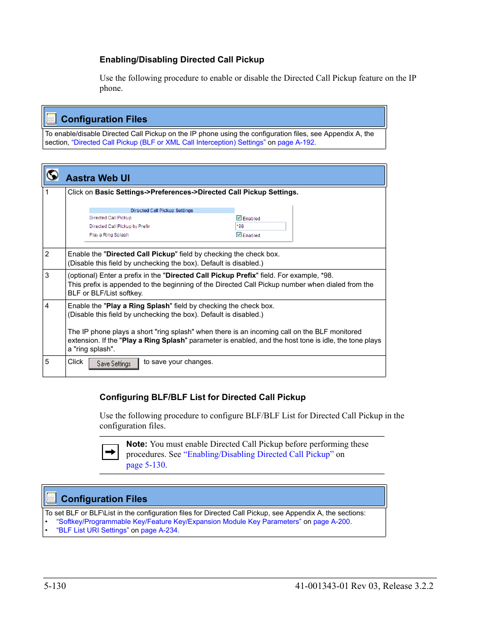Enabling/disabling directed call pickup, Configuring blf/blf list for directed call pickup | AASTRA 6700i series, 9143, 9480i, 9480i CT SIP Administrator Guide EN User Manual | Page 407 / 1049