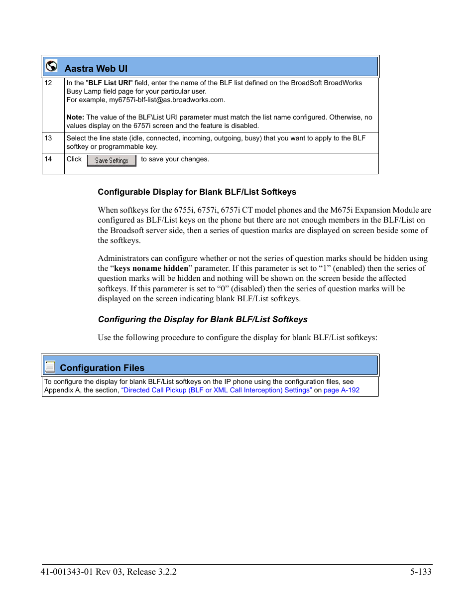 Configurable display for blank blf/list softkeys | AASTRA 6700i series, 9143, 9480i, 9480i CT SIP Administrator Guide EN User Manual | Page 410 / 1049