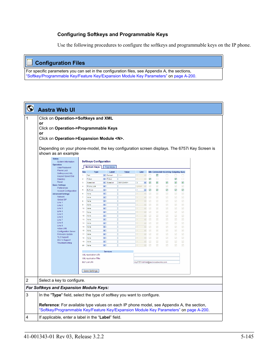 Configuring softkeys and programmable keys | AASTRA 6700i series, 9143, 9480i, 9480i CT SIP Administrator Guide EN User Manual | Page 422 / 1049