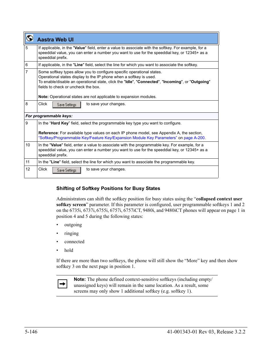 Shifting of softkey positions for busy states | AASTRA 6700i series, 9143, 9480i, 9480i CT SIP Administrator Guide EN User Manual | Page 423 / 1049