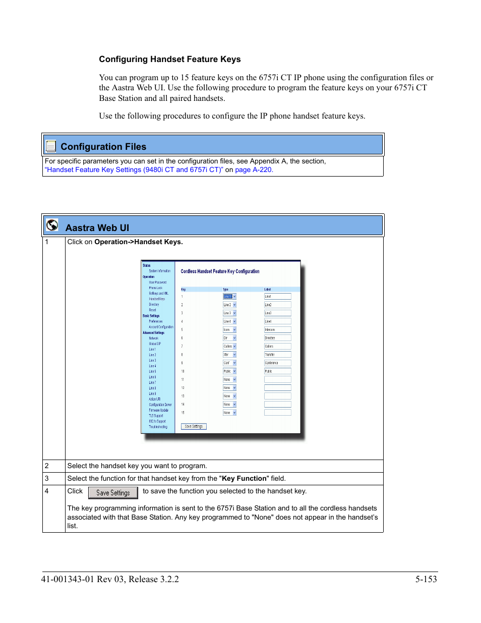 Configuring handset feature keys | AASTRA 6700i series, 9143, 9480i, 9480i CT SIP Administrator Guide EN User Manual | Page 430 / 1049