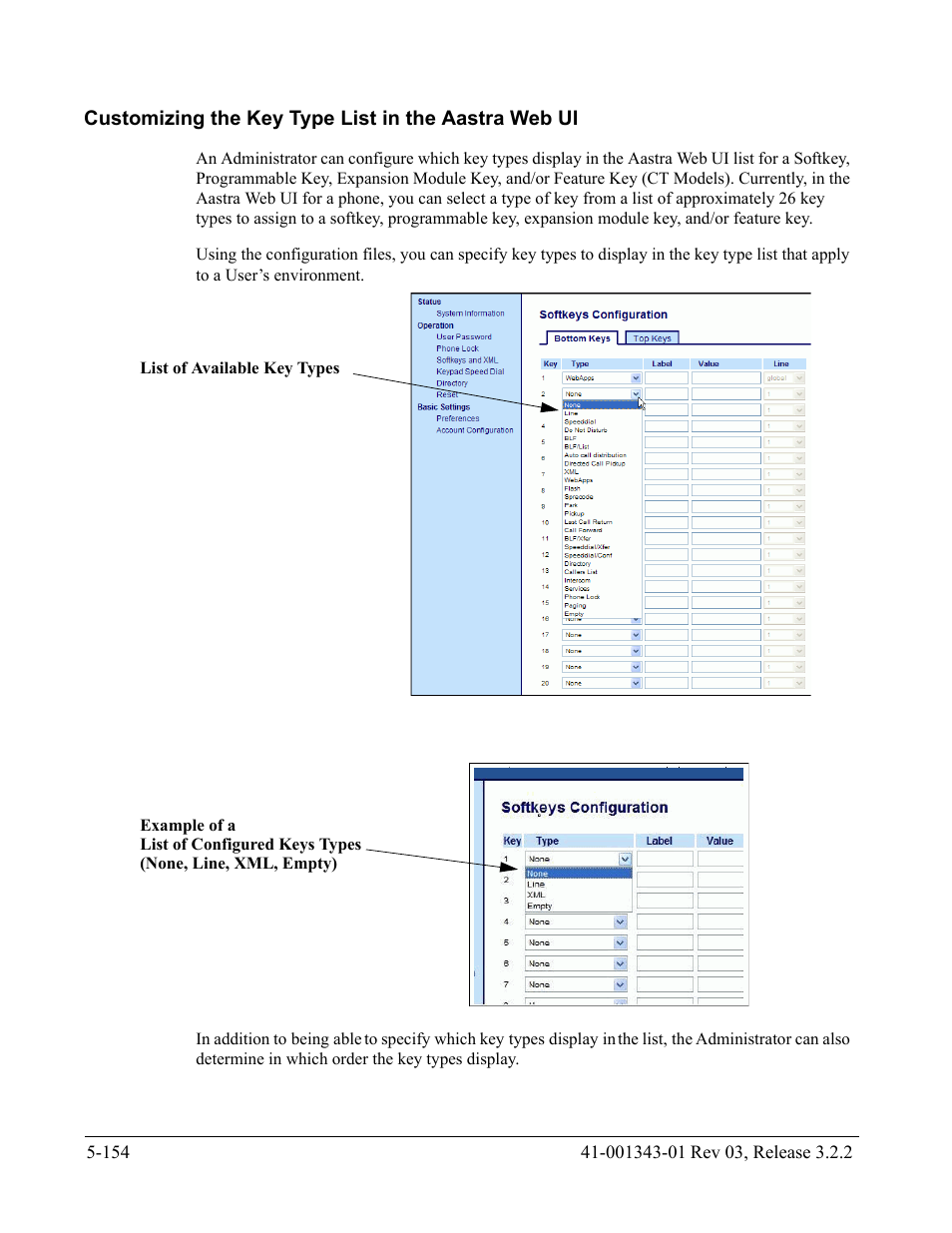 Customizing the key type list in the aastra web ui | AASTRA 6700i series, 9143, 9480i, 9480i CT SIP Administrator Guide EN User Manual | Page 431 / 1049