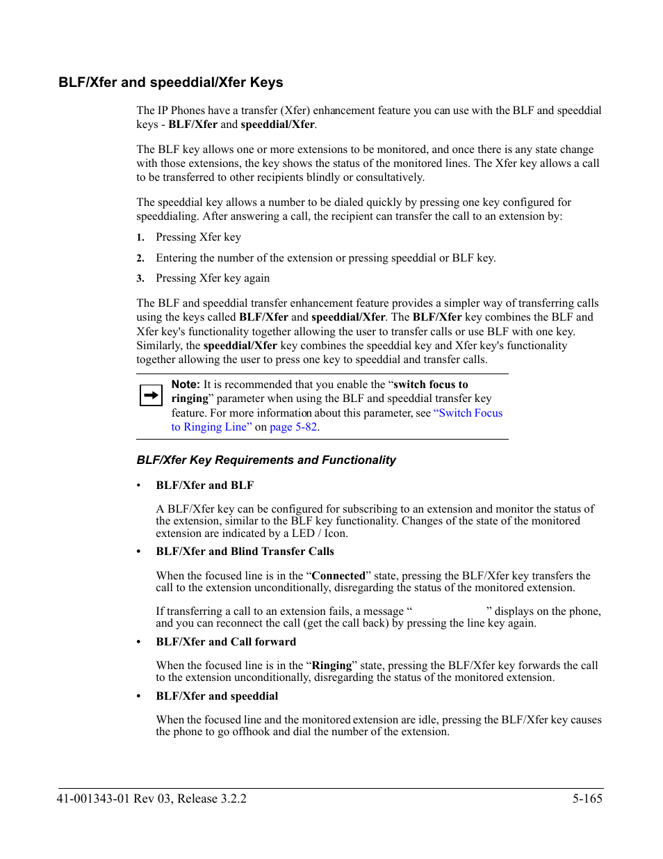 Blf/xfer and speeddial/xfer keys, Blf/xfer key requirements and functionality, Blf/xfer and speeddial/xfer keys -165 | Section | AASTRA 6700i series, 9143, 9480i, 9480i CT SIP Administrator Guide EN User Manual | Page 442 / 1049