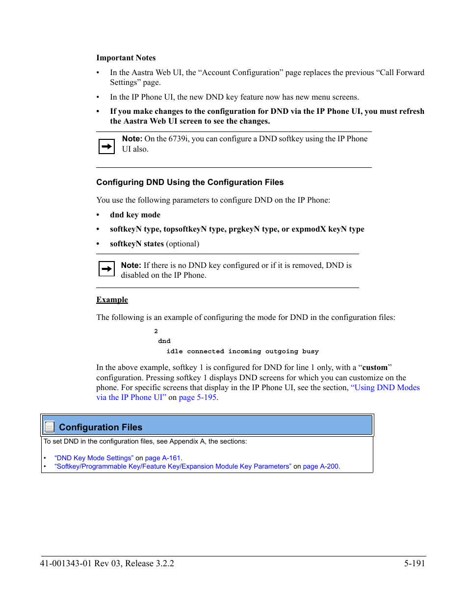 Configuring dnd using the configuration files | AASTRA 6700i series, 9143, 9480i, 9480i CT SIP Administrator Guide EN User Manual | Page 468 / 1049