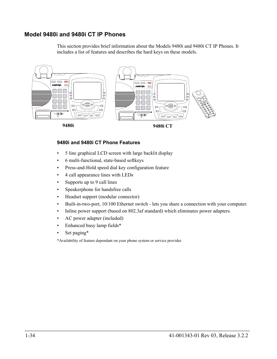 Model 9480i and 9480i ct ip phones, 9480i and 9480i ct phone features, Model 9480i and 9480i ct ip phones -34 | AASTRA 6700i series, 9143, 9480i, 9480i CT SIP Administrator Guide EN User Manual | Page 51 / 1049